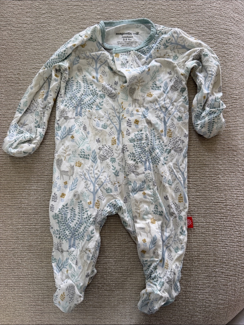 magnetic me Newborn One-Piece Sleeper in Light Green and Cream